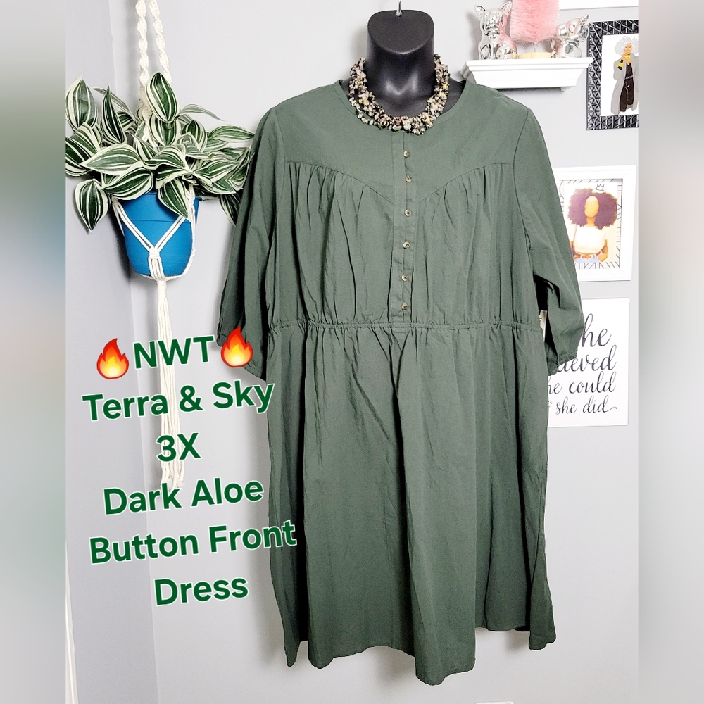 🔥NWT Terra & Sky 3X Button Front Dress